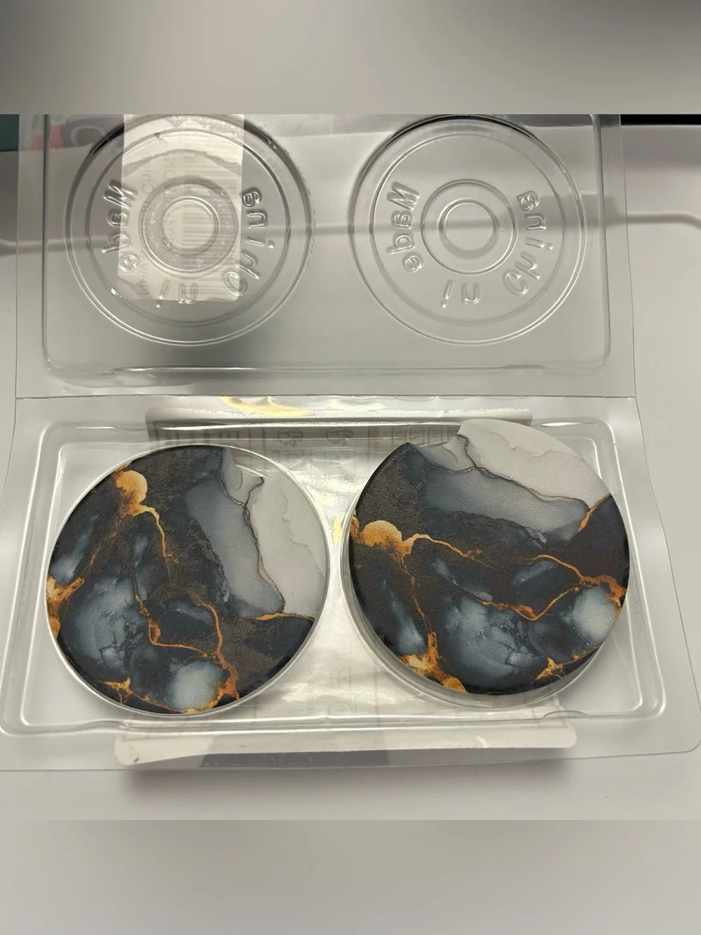 Marble Ink Slate Round Coasters - Set of 2